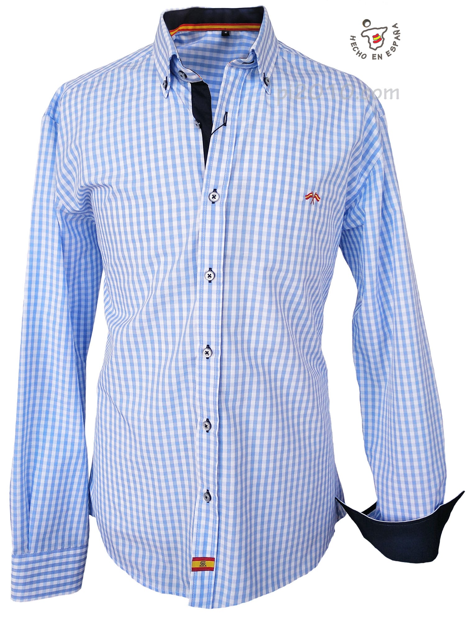 Camisa bandera de España cuadros celeste fondo blanco