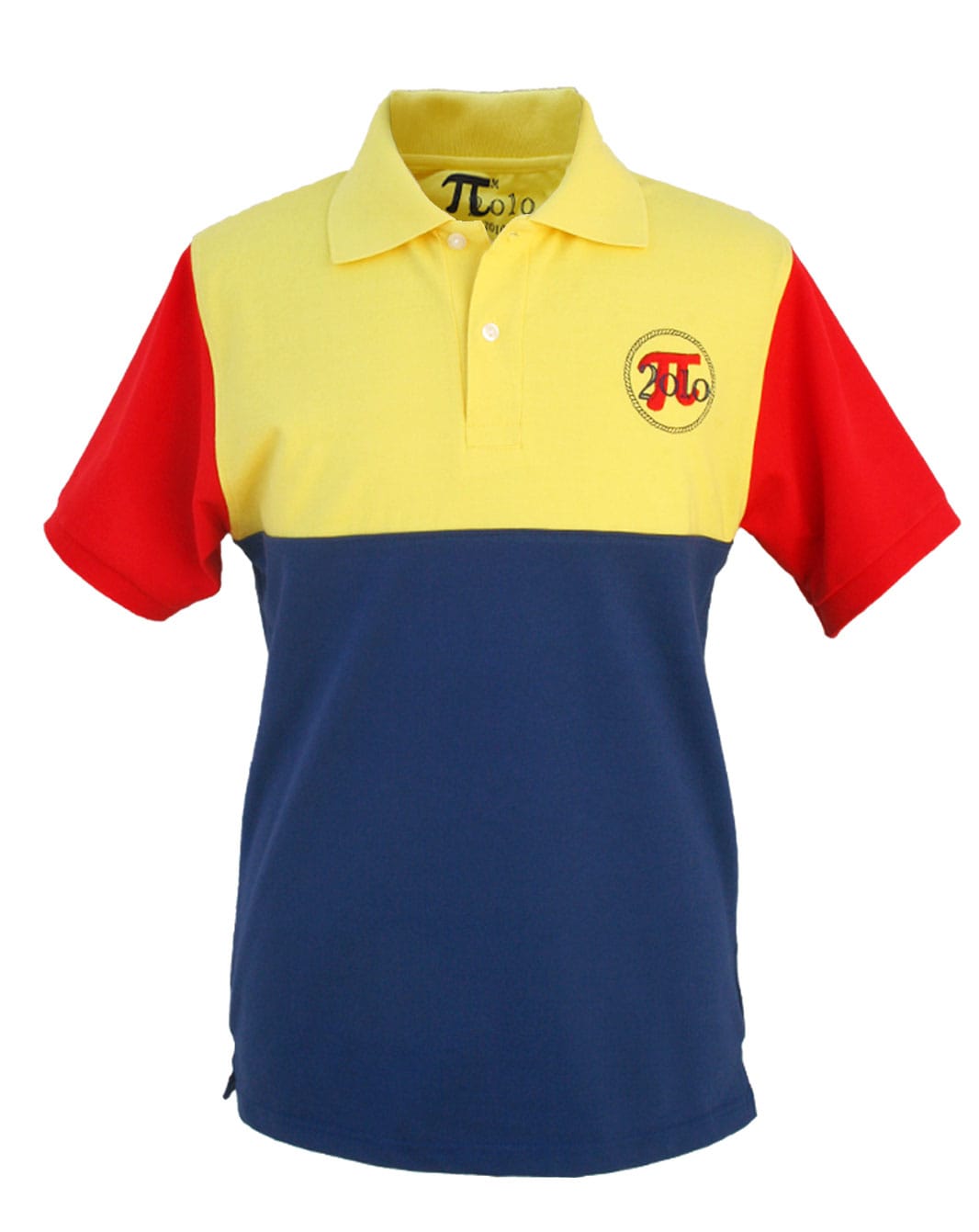 Polo Bandera España Costa Brava azul marino, amarillo y rojo sobre fondo blanco