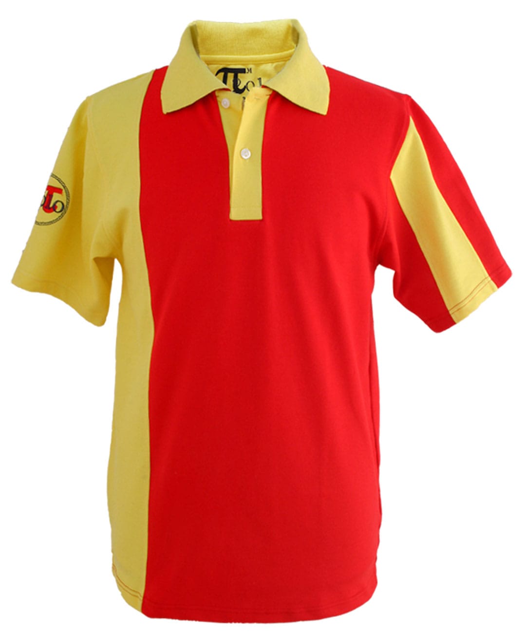 Polo Bandera España Finisterre rojo y amarillo sobre fondo blanco