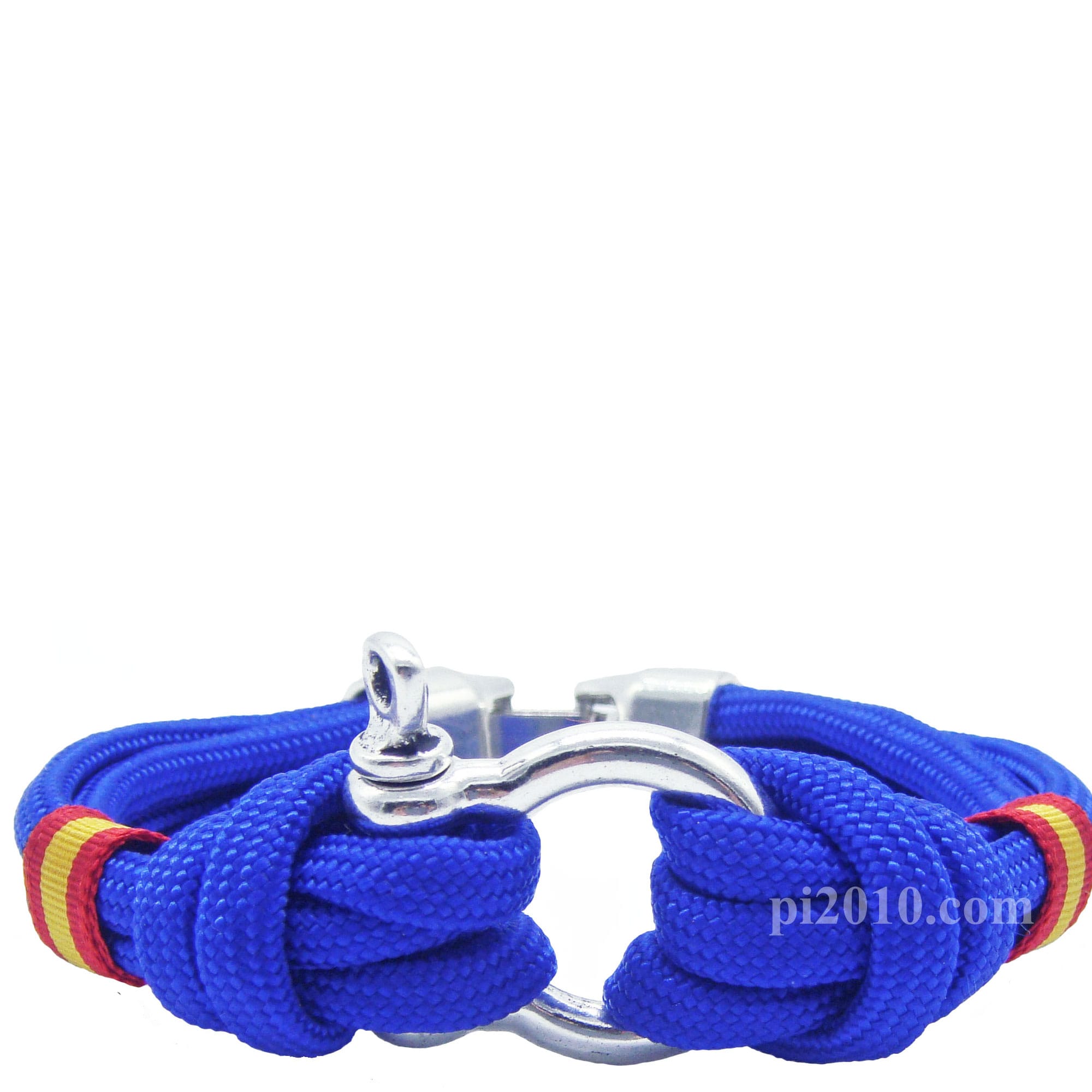 Pulsera náutica azul con grillete y bandera de España