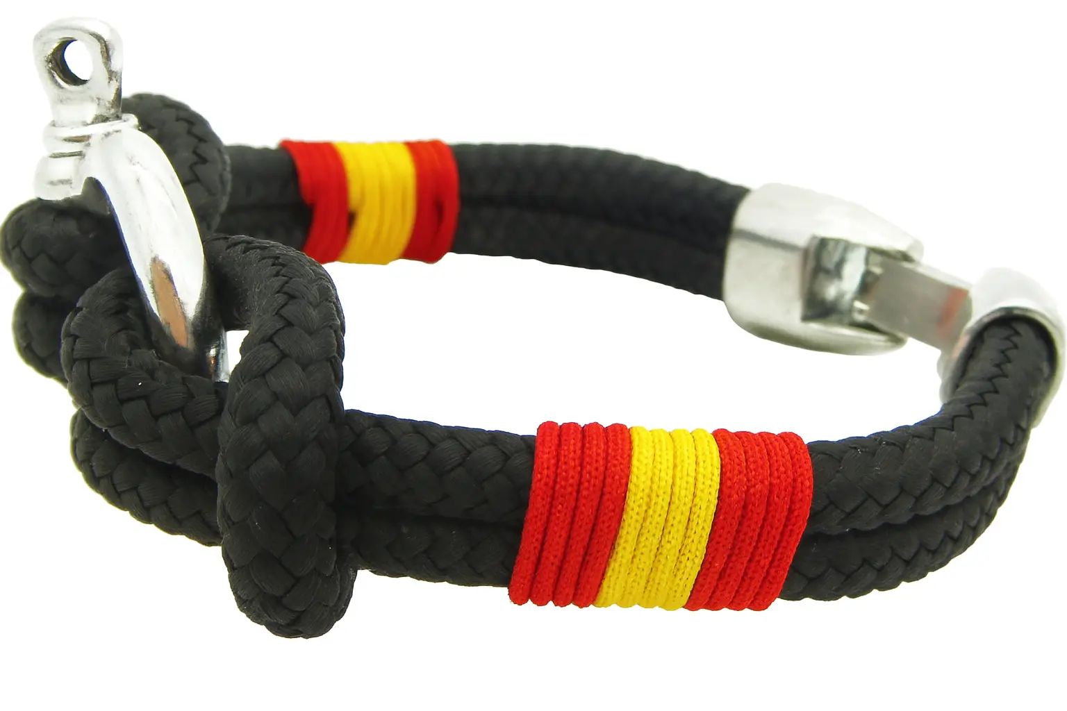 Pulsera grillete negro bandera de España vista lateral