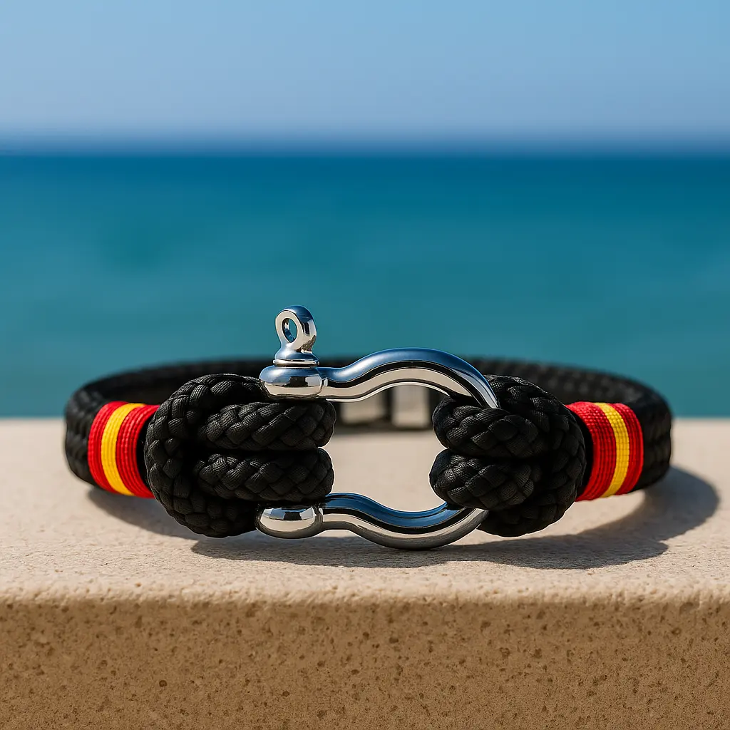 Pulsera grillete negro bandera de España vista al aire libre
