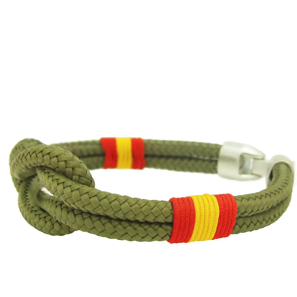 Pulsera nudo verde militar bandera de España vista lateral