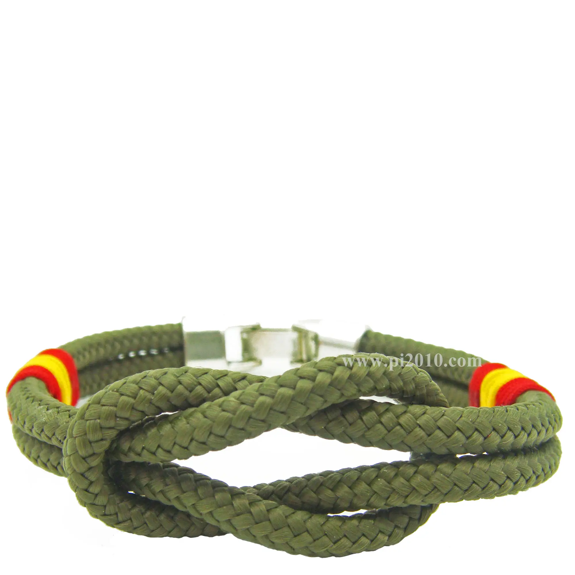 Pulsera nudo verde militar bandera de España vista frontal