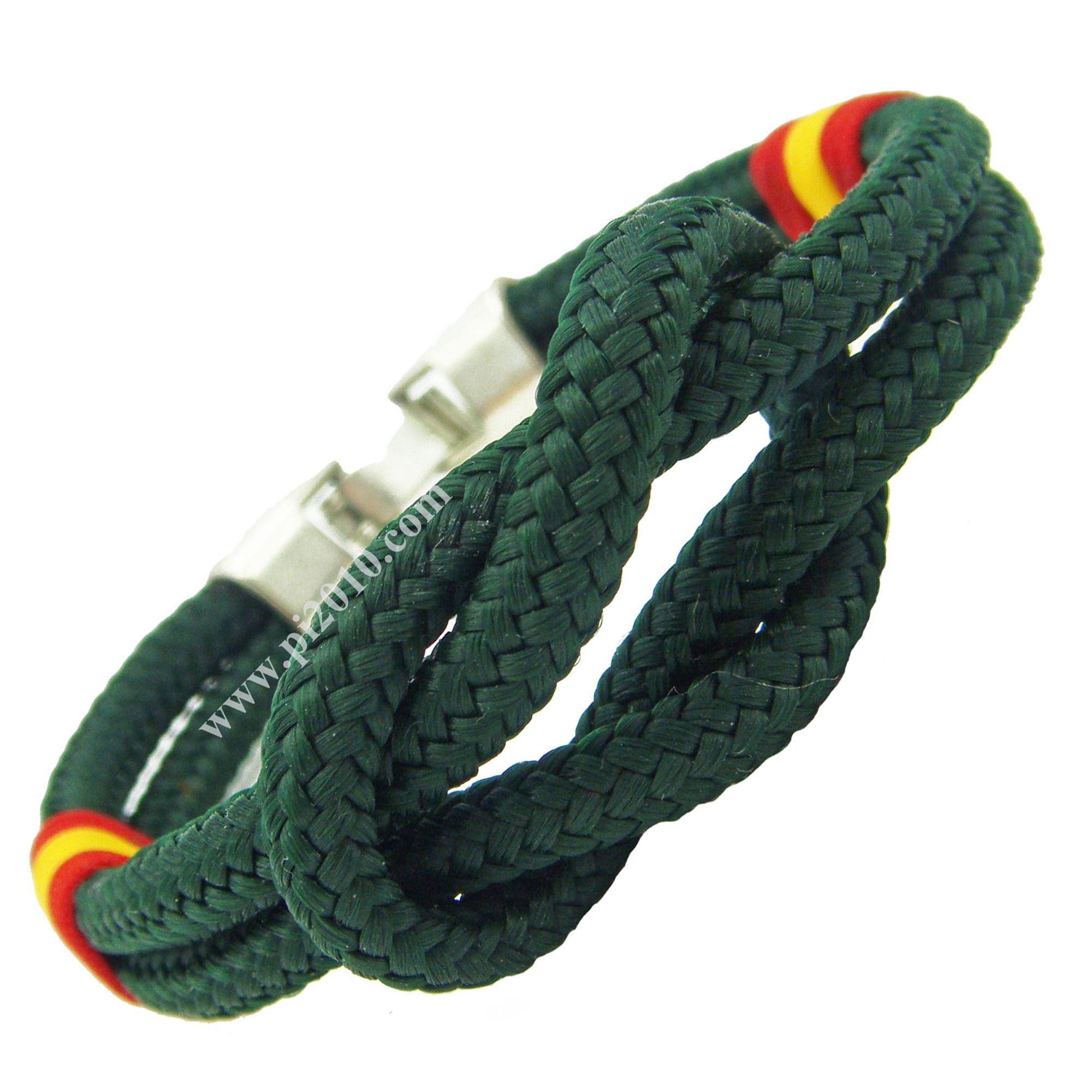 Pulsera nudo náutico verde con bandera de España
