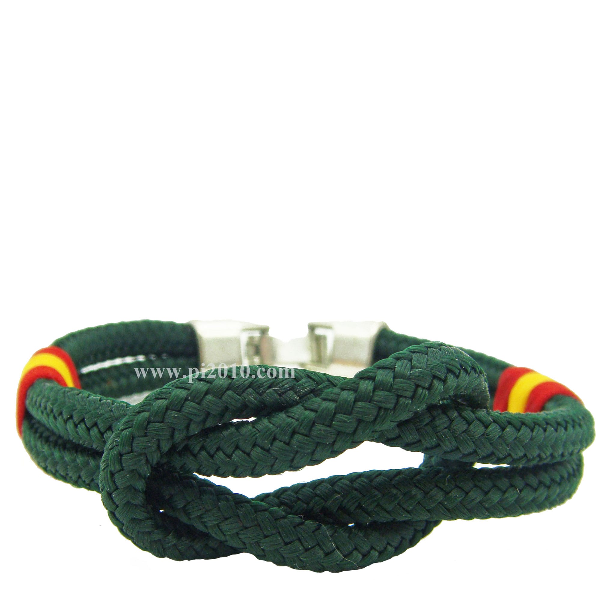 Pulsera nudo náutico verde con bandera de España