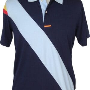 Polo técnico marino con raya celeste. Bandera de España en manga
