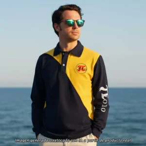 Polo Bandera España Costa Dorada de hombre en marino y amarillo, vista frontal