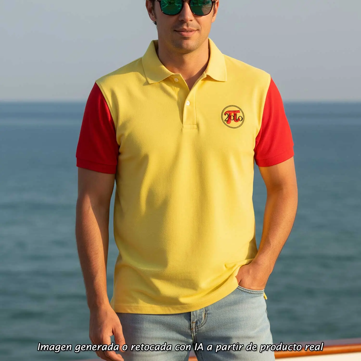 Polo Bandera España Estaca de Bares de hombre en amarillo y rojo, vista frontal