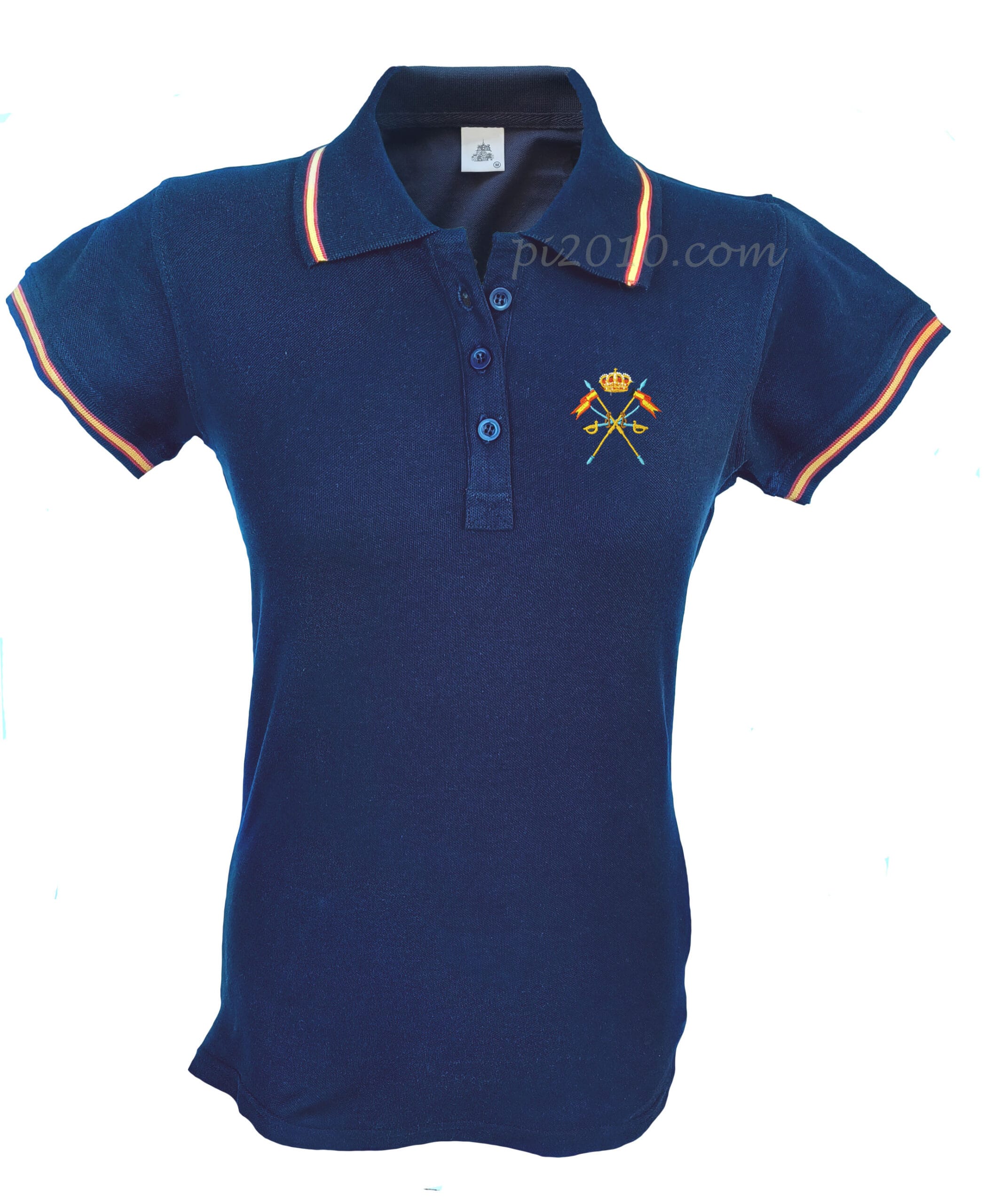 Polo marino mujer Caballería Española. Polo con la bandera de España en cuello y mangas