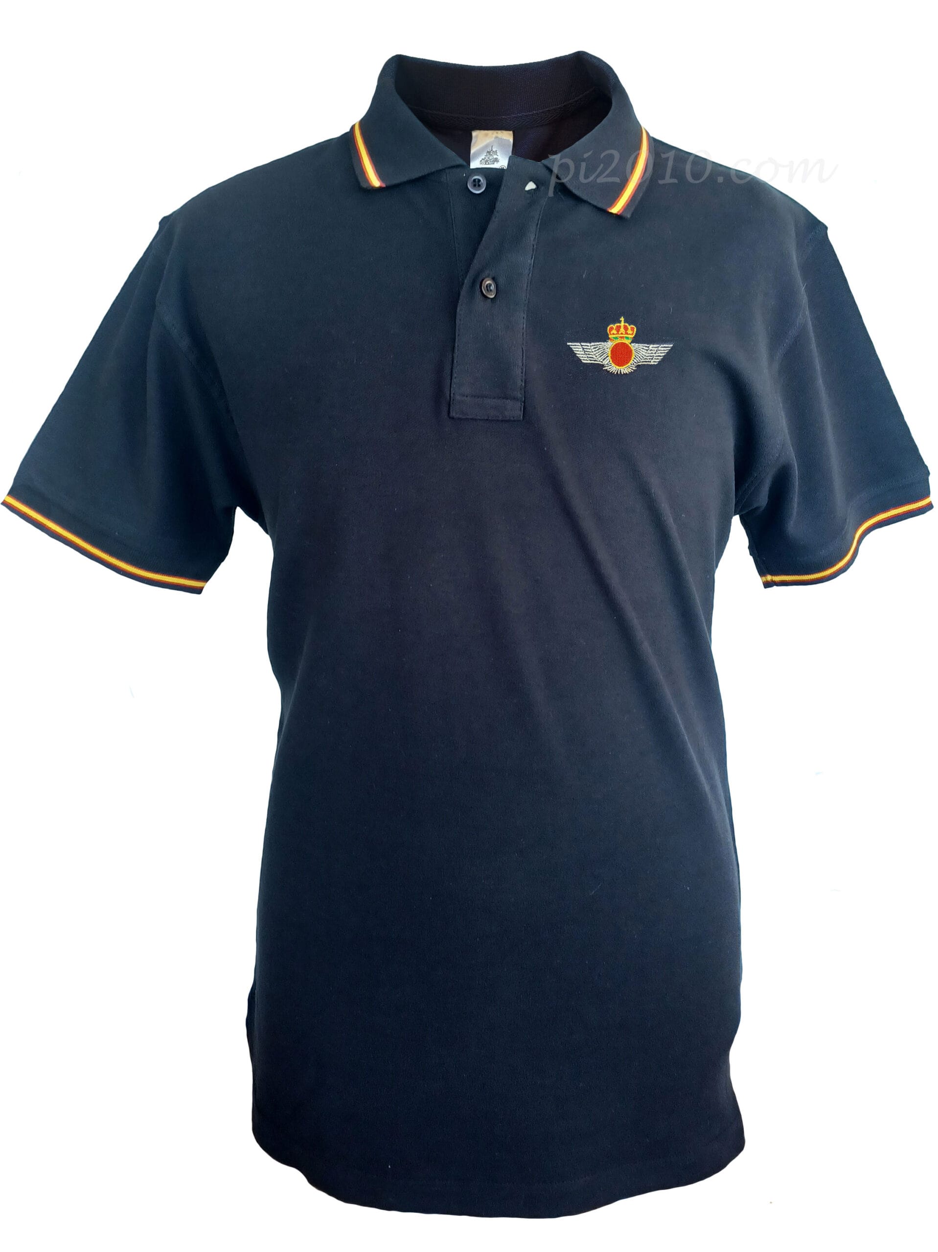 Polo Ejército del Aire negro. Polo con la bandera de España en cuello y mangas