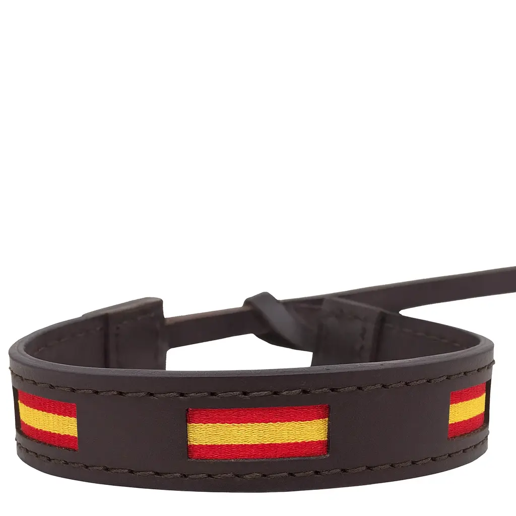 Pulsera piel con bandera de España entrelazada vista frontal