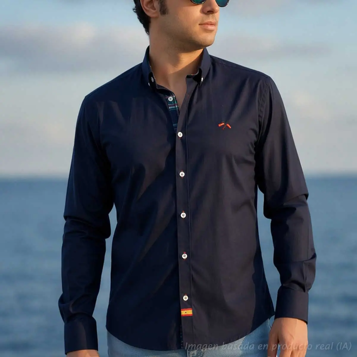 Camisa bandera de España marino con escocés
