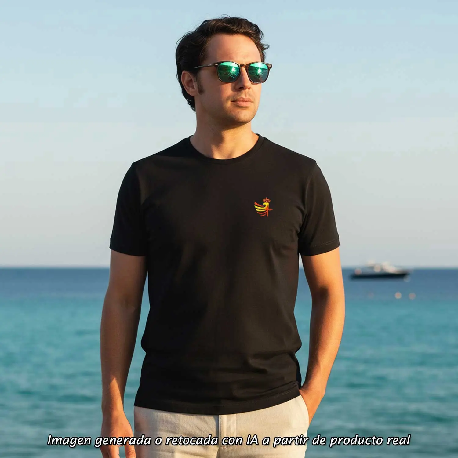 Camiseta Ejército de Tierra negro con emblema bordado en el pecho
