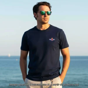 Camiseta Ejército del Aire marino con bordado militar en el pecho