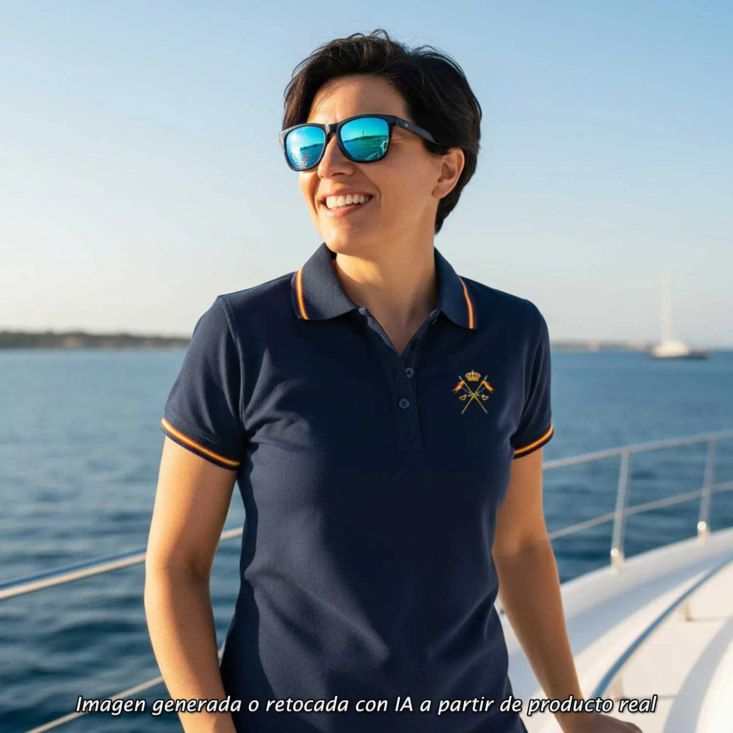 Polo caballería española marino mujer con bandera tejida