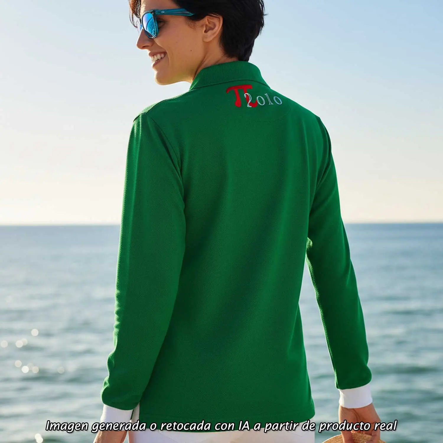 Espalda del polo Costa Verde España de mujer con bandera de España integrada y diseño exclusivo PI2010