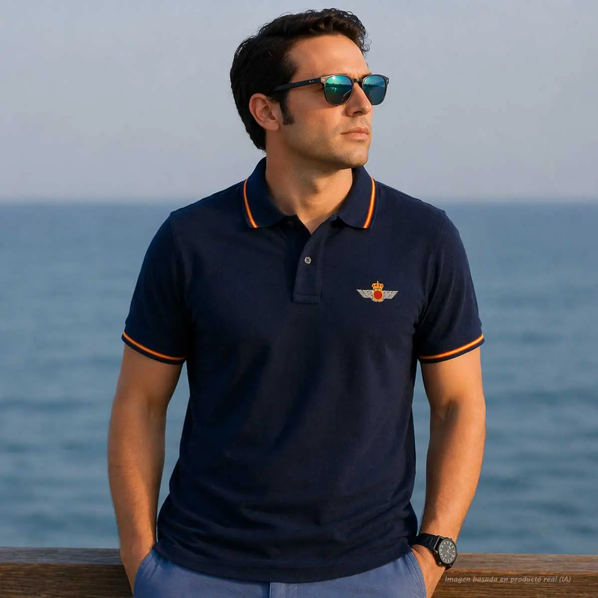 polo ejercito del aire marino hombre estilo elegante con bandera de España