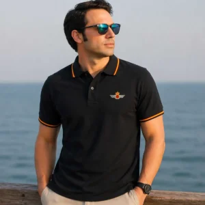 polo ejercito del aire negro hombre estilo elegante con bandera de España