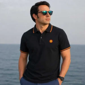 polo escarapela españa negro hombre puesto modelo estilo verano