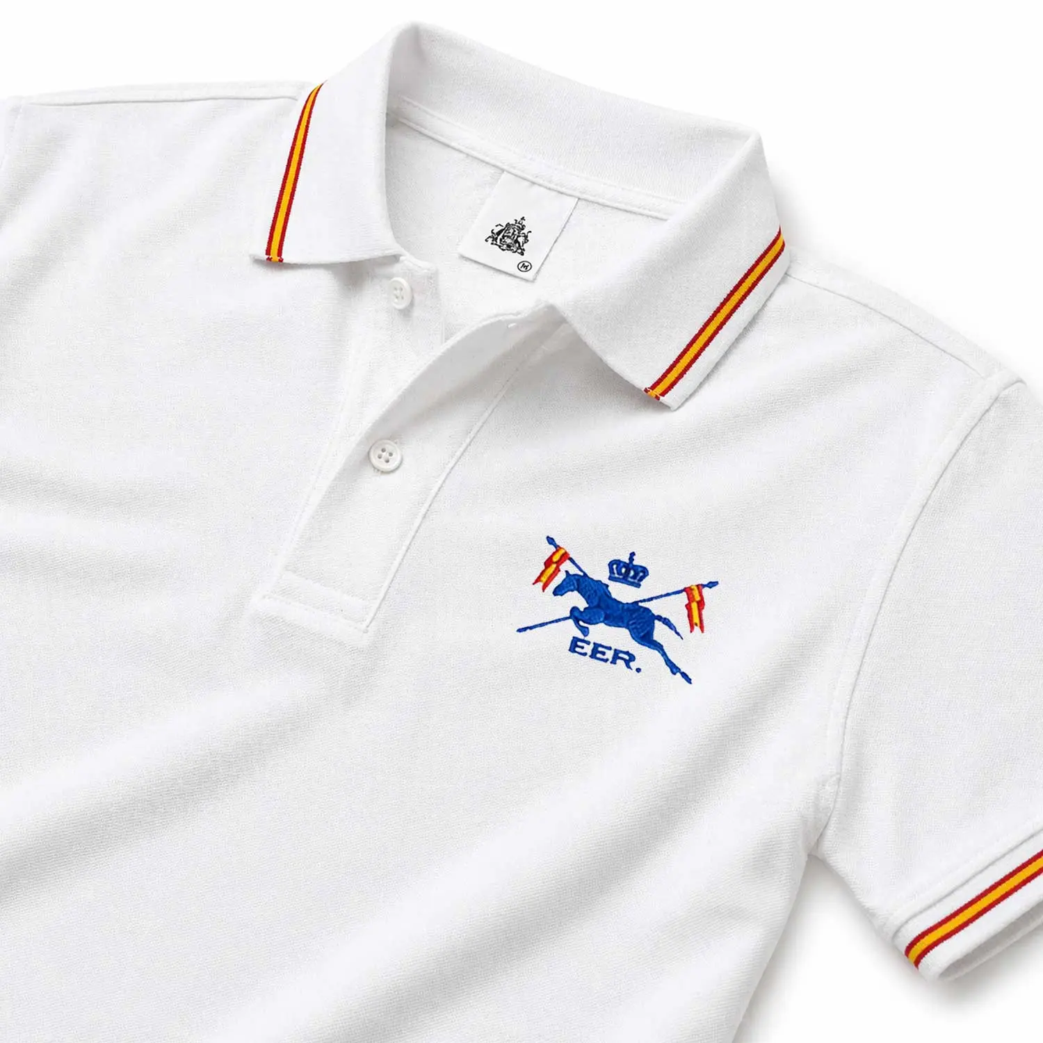 Polo Escuadrón Escolta Real blanco detalle cuello bandera España