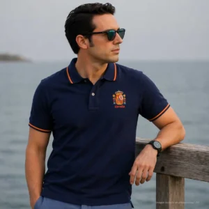 polo marino escudo de España hombre look verano elegante