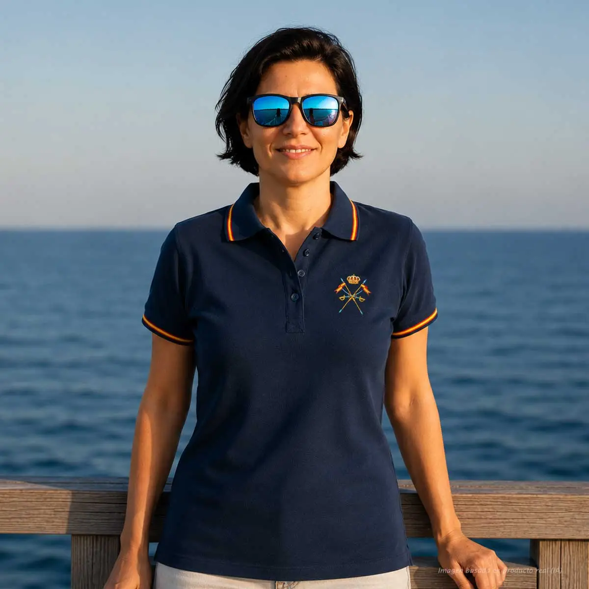Polo Caballería Española marino mujer vista frontal