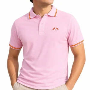 polo rosa con banderas de España cruzadas hombre frontal