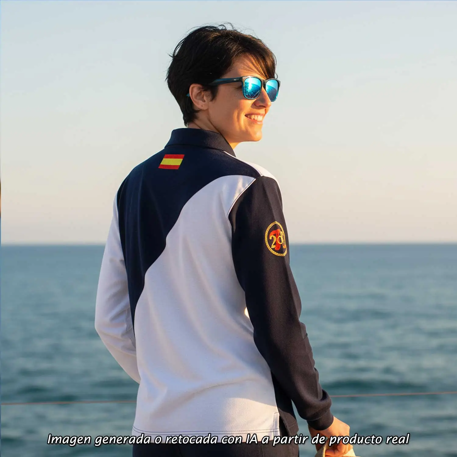 Espalda del polo Tortosa España mujer con bandera de España bordada