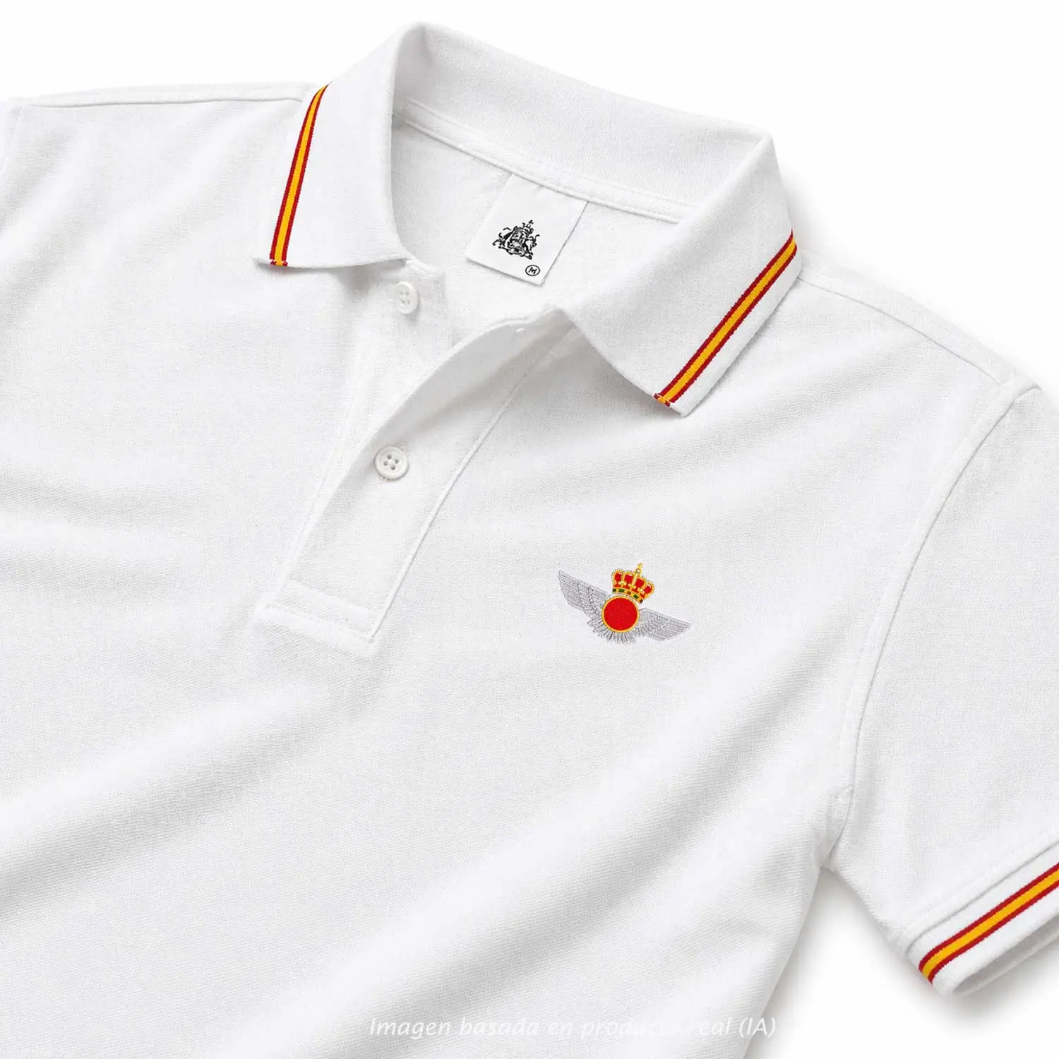 polo ejército del aire blanco hombre sin modelo con bandera de España en cuello