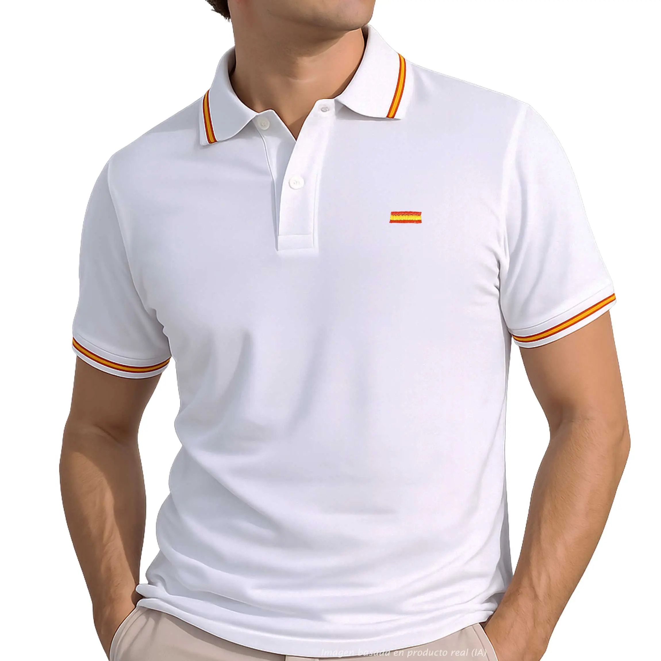 polo españa bandera blanco hombre fondo blanco