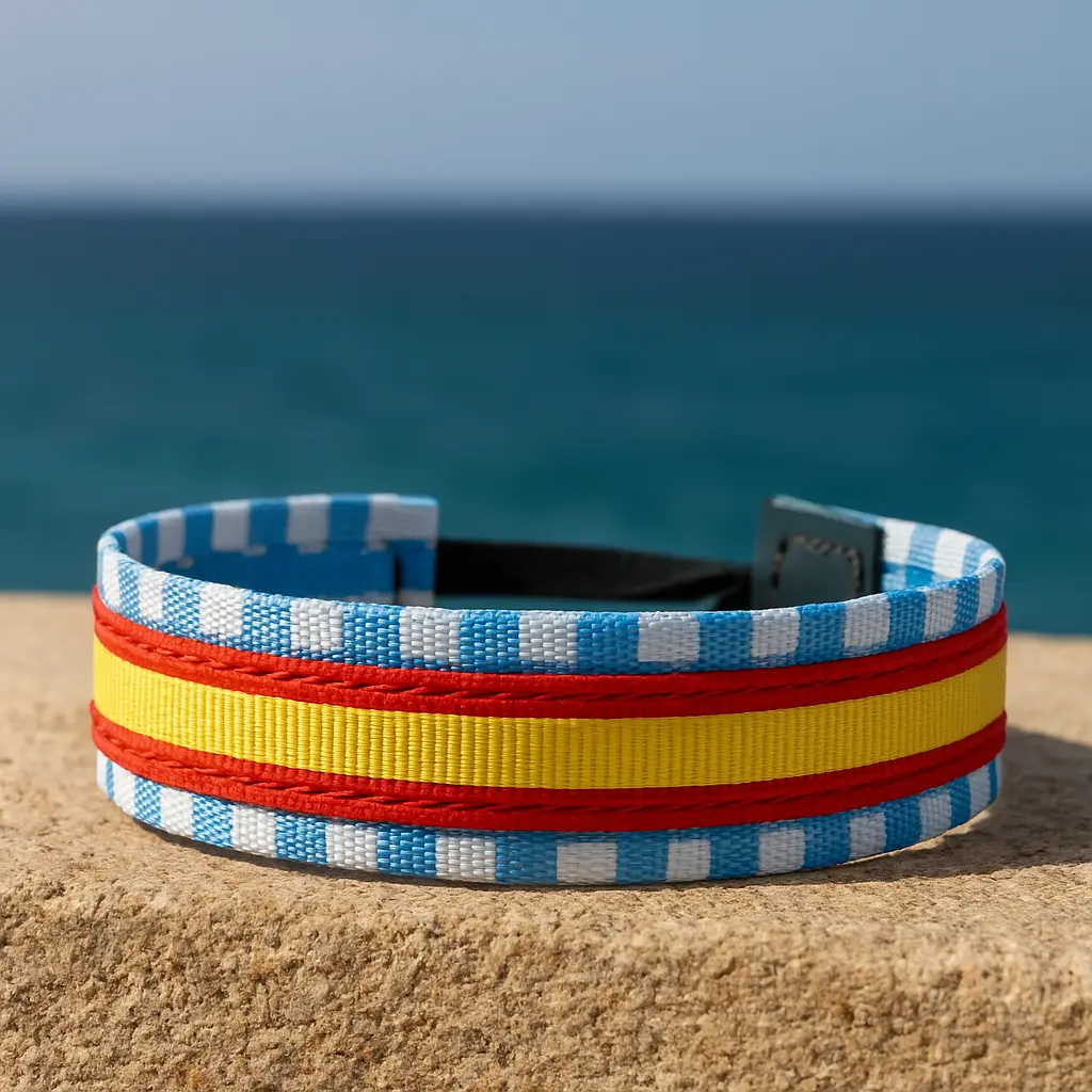 Pulsera cuadros celeste España vista al aire libre